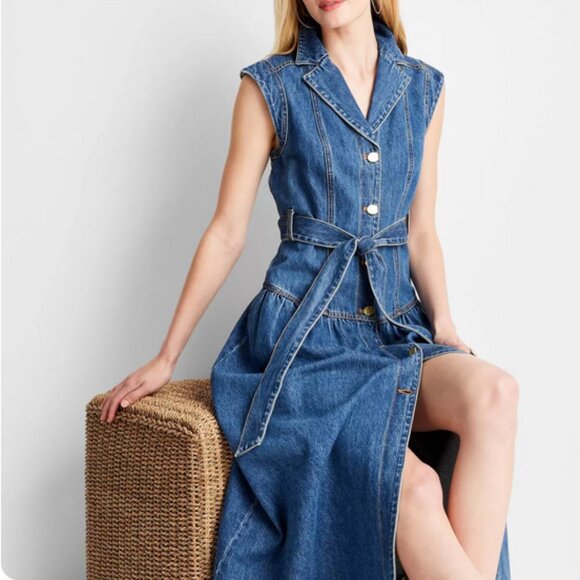 Sleeveless Denim Button Front Midi Dress NWT but needs minor repair Size 4 - Picture 2 of 12